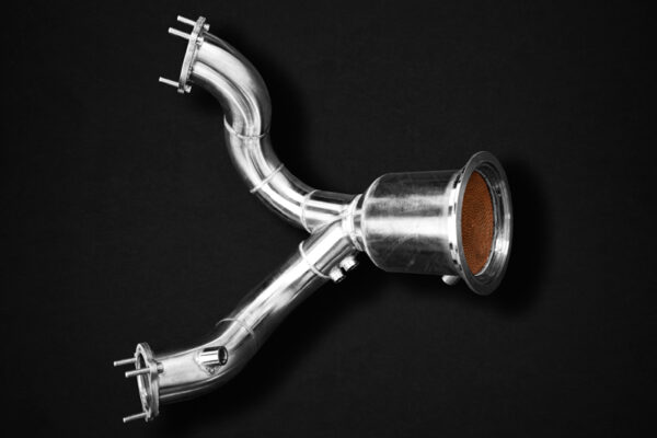 Uitlaat: Capristo downpipe met 250 cellen sportkatalysator voor Porsche 536 Cayenne V6 Turbo - Afbeelding 2